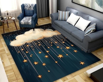 Starry Night Sky Rug, Cloud & Stars Decor Carpet