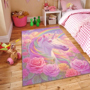 Unicorn Rug, Kids Room Rug, Unicorn Area Rug, Colorful Unicorn Rug, Unicorn Decor, Girl Room Rug, Unicorn Pattern Rug, Floral Unicorn Rug