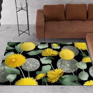 Dandelion Rug, Floral Area Rug, Floral Dandelion Rug, Dandelion Area Rug, Dandelion Pattern Rug, Flower Themed Rug, Plants Rug, Floral Rug