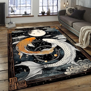 Koi Fish Area Rug, Japanese Rug, Koi Fish Patterned Rug, Japan Themed Rug, Koi Fish Rug, Koi Fish Decor, Koi Fish Carpet, Fish Rug