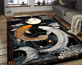 Koi Fish Area Rug, Japanese Velvet Carpet
