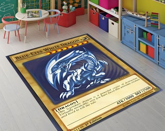 Dragon Card Rug,Game Card Rug,Blue Eyes Dragon Rug,Retro Game Rug,Kids Room Rug,Teen Room Rug,Game Room Rug,Gift For Kids,Non Slip Rug