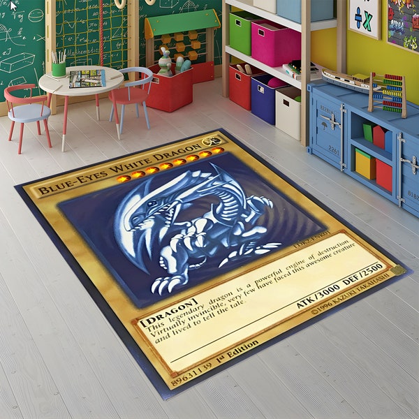 Tapis de cartes dragon, tapis de cartes de jeux, tapis dragon yeux bleus, tapis de jeu rétro, tapis pour chambre d'enfant, tapis chambre d'adolescent, tapis de salle de jeux, cadeau pour enfants, tapis antidérapant