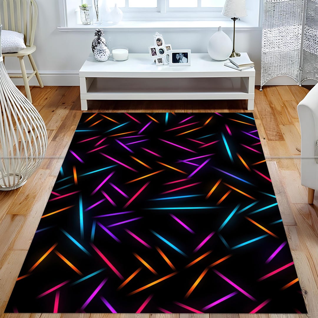 90s Neon Look Rug, Neon Pattern Rug, Neon Decor Rug, Light Area Rug ...