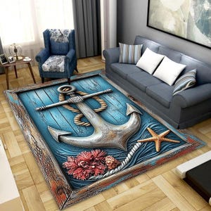 Sea Anchor Rug, Anchor Themed Rug, Nautical Rug, Sailor Rug, Anchor Pattern Rug, Nautical Area Rug, Sea Anchor Carpet, Nautical Decor