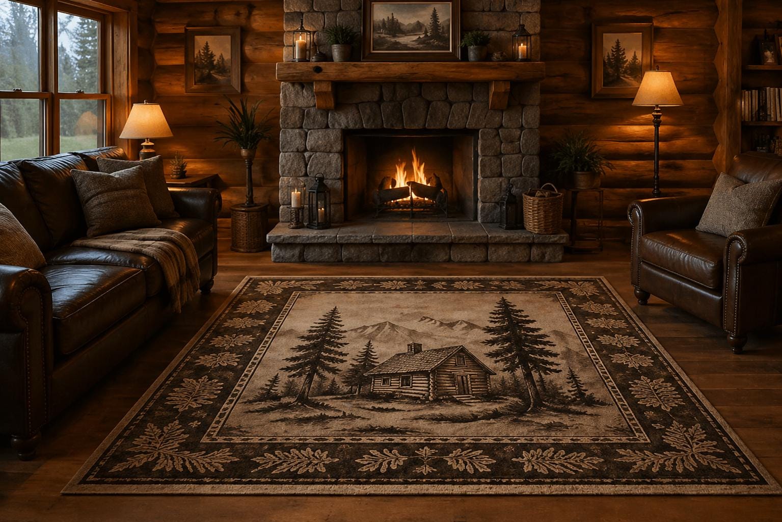 Rustic Cabin Landscape Area Rug, Woodland Lodge Farmhouse Decor - Etsy
