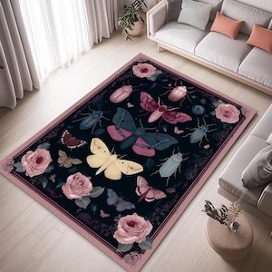 Bugs Area Rug, Bug Pattern Rug, Floral Bug Rug, Insects Rug, Bugs Rug, Insects Area Rug, Insect Print Rug, Butterfly Area Rug, Beetle Rug
