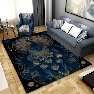 Peacock Area Rug, Mystic Peacock Rug, Peacock Decor Rug, Peacock Themed Rug, Mandala Rug, Peacock Patterned Rug, Peacock Design Rug