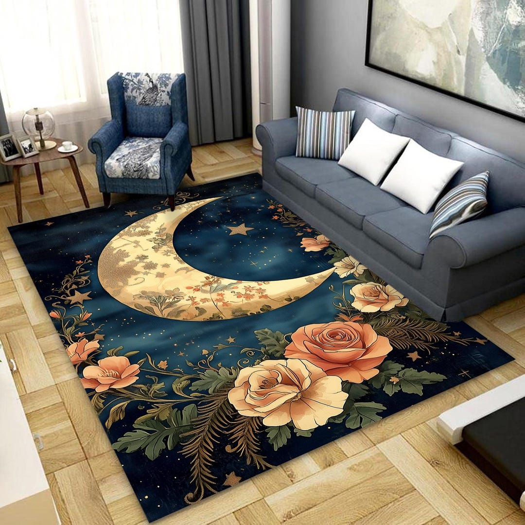 Abstract Moon Rugs Floral Half Moon Rug, Celestial Decor - Etsy