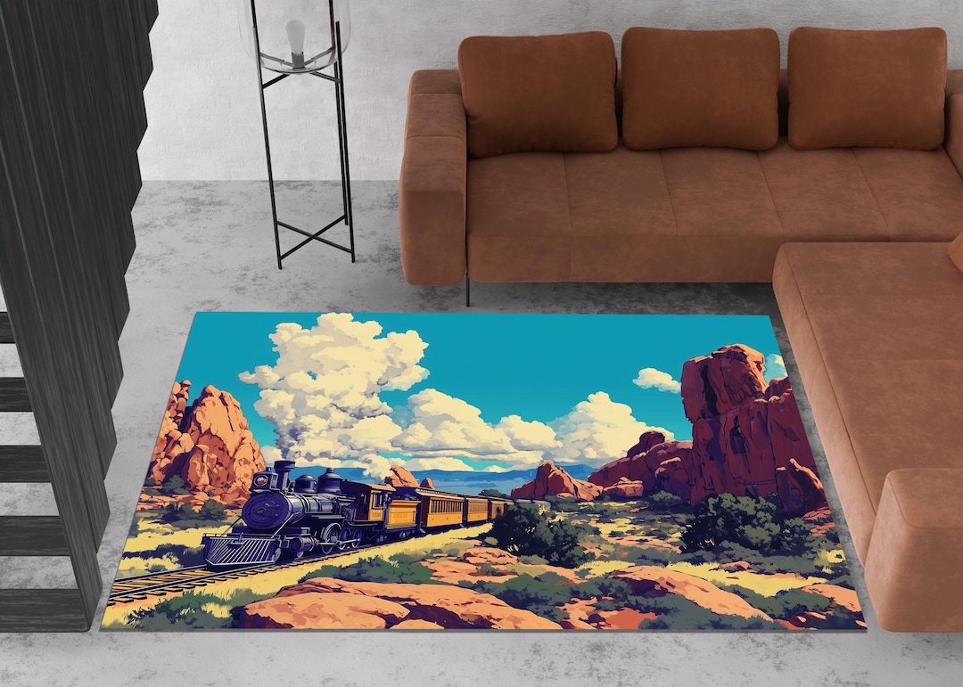 Red Train Rug Steam Train Area Rug, Steam Train Rug, Train Road Rug, Train Pattern ...