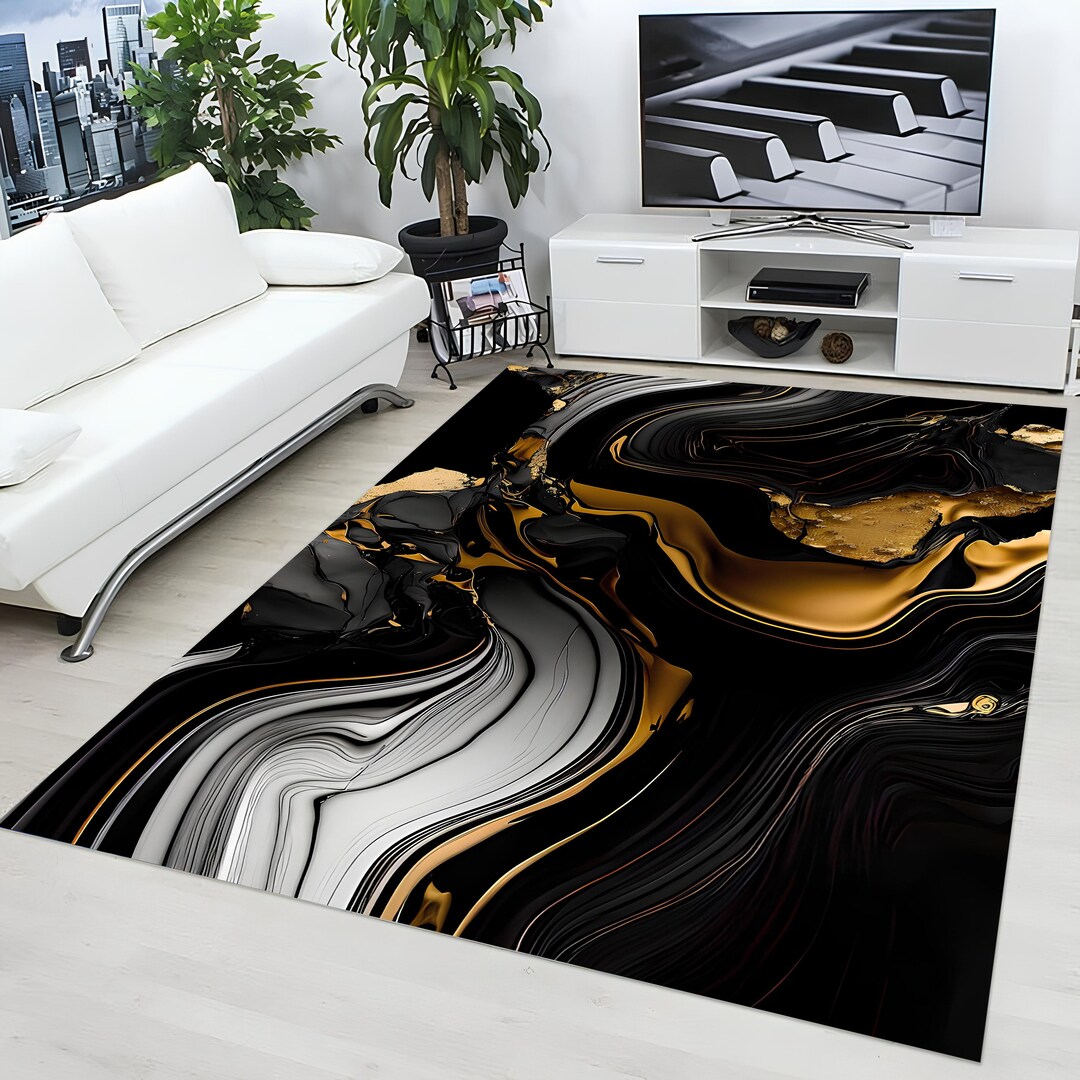 Marble Rug, Black Marble Rug, Gold Marble Rug, Marble Area Rug, Marble ...