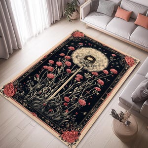 Dandelion Rug, Dandelion Area Rug, Botanical Rug, Floral Rug, Floral Dandelion Rug, Flower Rug, Floral Area Rug, Dandelion Design Rug