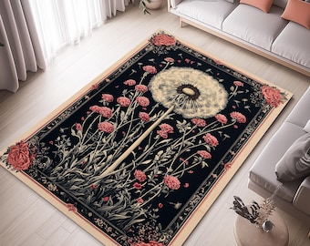 Floral Dandelion Area Rug, Botanical Design