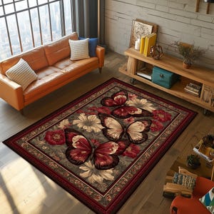 Vintage Style Butterfly Rug, Traditional Butterfly Rug, Butterfly Area Rug, Floral Butterfly Rug, Butterfly Pattern Rug, Traditional Rug