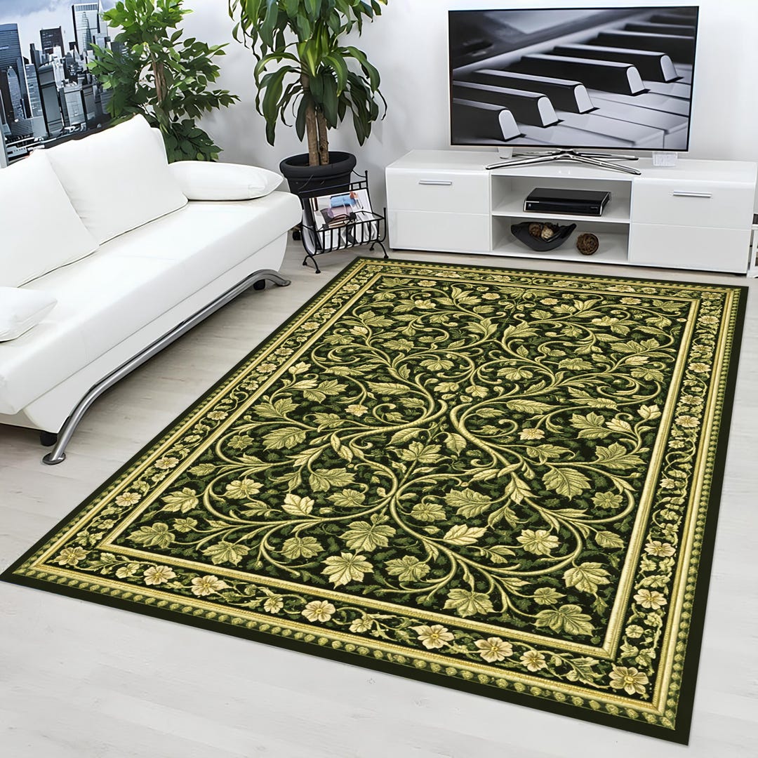 Green Floral Botanical Area Rug, Victorian Style Home Decor - Etsy