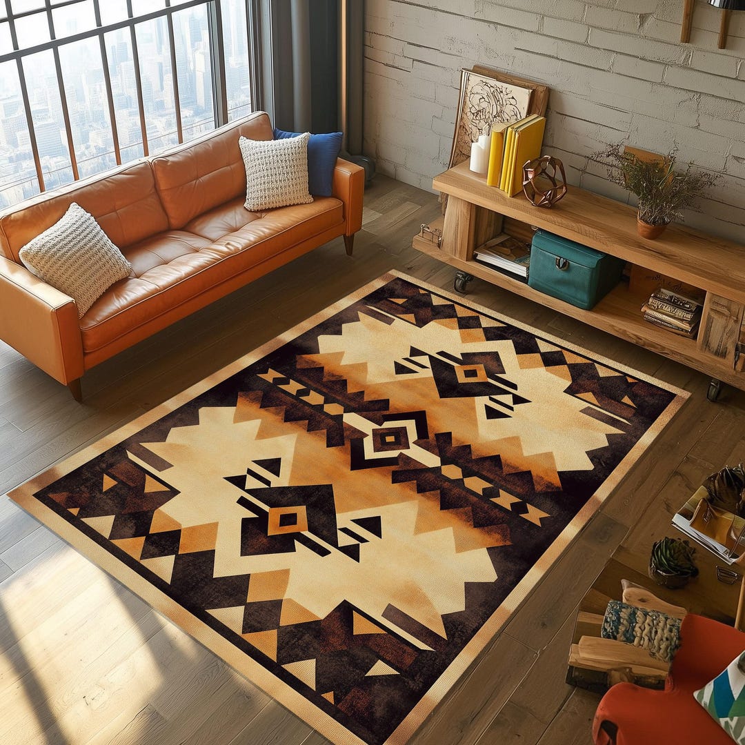 Aztech Rug Native American Style Area Rug, Geometric Aztec Pattern, Southwestern ...