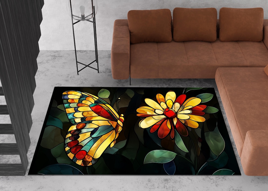 Stained Glass Butterfly Rug, Butterfly Area Rug, Stained Glass Rug ...