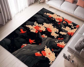 Cherry Blossom Rug, Japan Themed Floral Area Rug
