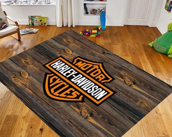 Harley Davidson Rug, Harley Rug, Motorcycle Logo Rug, Harley Logo Rug, Harley Fan Rug, Teen Room Rug, Garage Rug, Cadeau voor hem, Non Slip, Area Rug