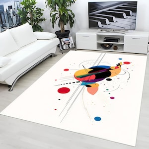 Tappeto ispirato a Wassily Kandinsky, tappeto astratto, tappeto astratto colorato, tappeto astratto, arredamento astratto, tappeto minimalista, tappeto da soggiorno
