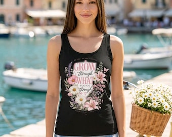 Flowers Grow Lady Tank Top Shirt Green Style Women Girls - Ladies Tank Top
