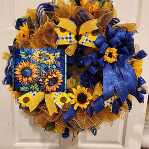 Amber and Royal Blue Sunflower Wreath