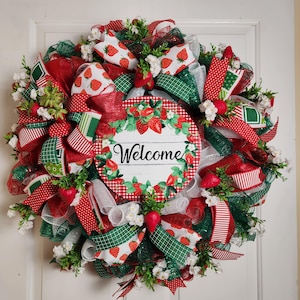 Strawberry Welcome Wreath, Strawberry Decor, Summer Wreath, Door Wreath, Wall Wreath, Door Decor, Door Decor, Farmhouse Decor