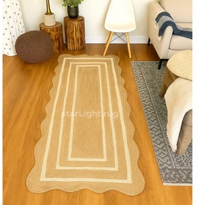 Jute Runner Rug - Scalloped Runner Rug, Bohemian Scallop Rug, Natural Jute Rug, Scalloped Jute Rug, Jute Scallop Rug Sisal Runner Custom Rug