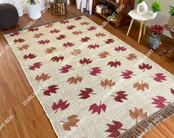 Handwoven Wool Jute Kilim Rug, Wool Jute Rug, Kilim Jute Rug, Flatweave Rug, Bohemian Rug, Indian Dhurrie Rug, Navajo Kilim Rug, Custom Rug