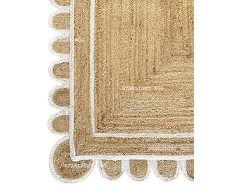 Handwoven Scalloped Jute Rug: Natural Boho Area Rug