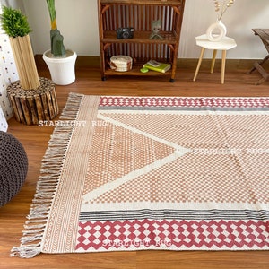 Indian Dhurrie | Hand Block printed Floor Rug, Handmade Rug, Indian Dhurrie rug, Cotton Rug, Area Rug, Aztec Rug