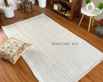 Handgeweven jute vloerkleed: gebroken wit boho vloerkleed, aangepast formaat