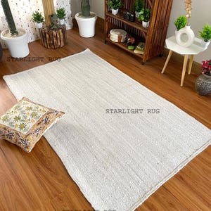 Indian White Scandinavian rug. Pattern Braided Jute Rug. Custom Size Handwoven Rug