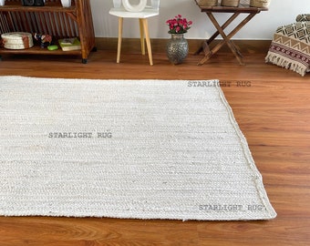 Handmade Braided Jute Rug: Natural White, Boho Turkish Carpet