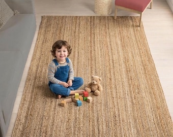 Natural Jute Rug Handmade, Braided Jute Area Rug, Boho Farmhouse Rug, Eco Friendly Rug, Living Room Rug, Entryway Rug, Rustic Home Decor