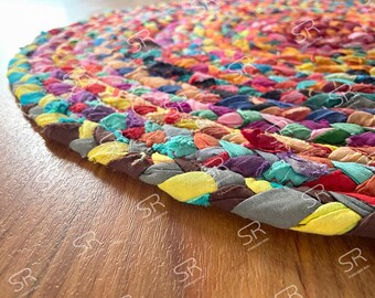 Handgevlochten katoenen chindi-tapijt: boho veelkleurig laptapijt