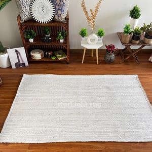8X10 feet Natural White Boho jute rug, Off White Jute Area Rug, Ivory Beige Rug, Custom size Rug, Indian Handwoven Rug, Bohemian Rug, White