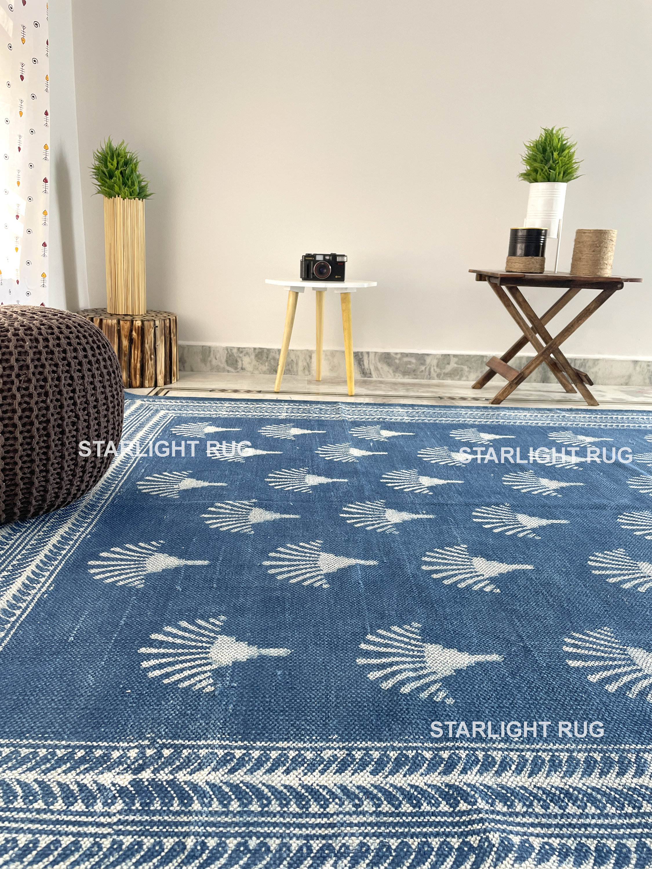 Hand Block Print Rug Indian Dhurrie Rug Bohemian Cotton Rug Floral ...