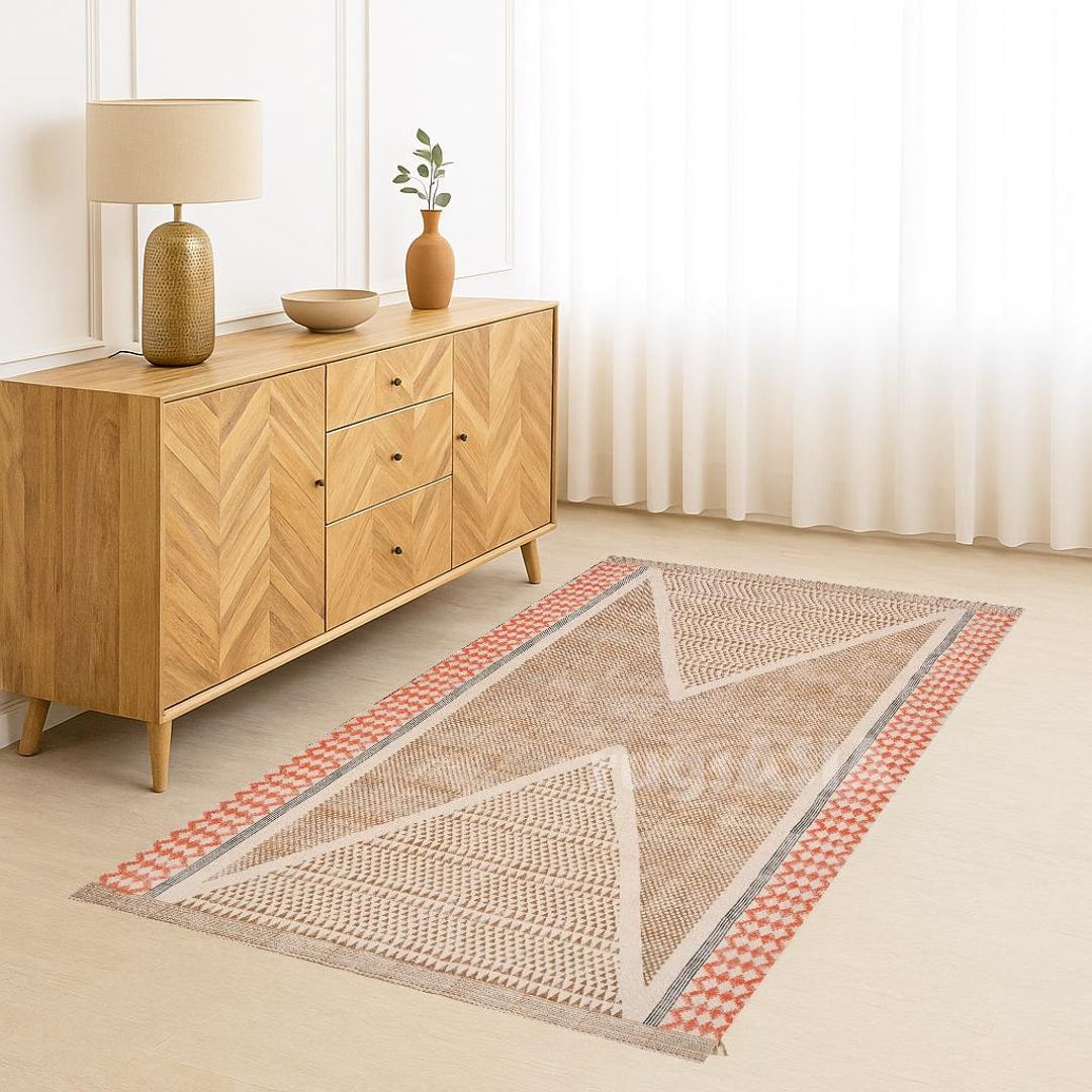 Hand Block Print Cotton Rug: Bohemian Washable Area Rug - Etsy