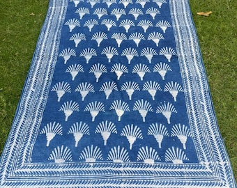 Block Print Rug Handmade Cotton Area Rug Indian Floral Boho Rug Living Room Decor