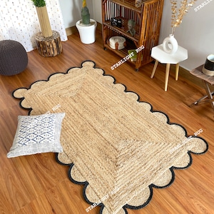 Jute Rug- Scalloped Rug, Jute Scalloped Rug, Bohemian Scallop Rug, Natural Jute Area Rug, Jute Rug Rectangular, Jute Scallop Rug, Custom Rug