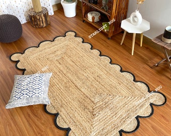 Hand Braided Jute Rug: Scalloped Boho Area Rug