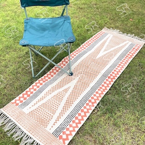 Washable Cotton Rug, Woven Cotton Carpet, Indoor Outdoor Rugs, Customized Area Rug, Hand Block Print Rug, Washable Area Rug, Runner for Hall