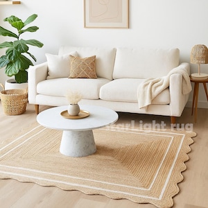 Jute Rug- Scalloped Rug, Jute Scalloped Rug, Bohemian Scallop Rug, Natural Jute Area Rug, Jute Rug Rectangular, Jute Scallop Rug, Custom Rug
