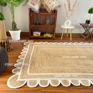 3x5 Ft. Natural Scalloped Jute Rug | Scalloped Pattern Rug | Natural Jute Rug | Handbraided Rug | Area Rug | Handwoven Jute Rug | Custom Rug