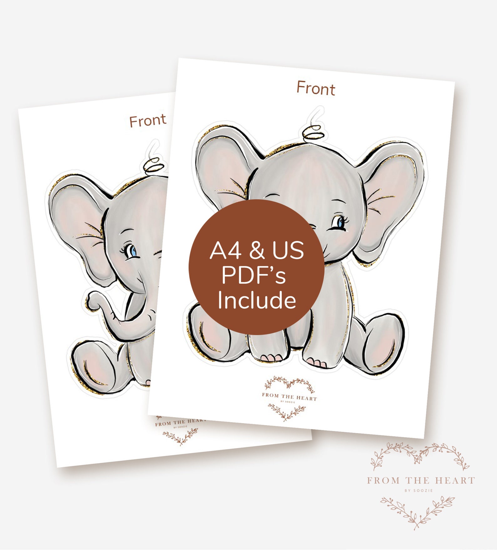 Printable Elephant Centerpiece Elephant Cake Topper Elephant Cutout