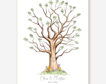 Editable Wedding Guest Book Fingerprint Tree Template, Unique Thumbprint Wedding Sign, Custom Printable Guestbook Alternative