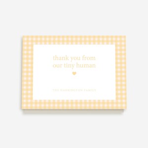 Babyparty Danke-Karte Vorlage | Personalisierte gelbe Gingham Danke-Karte | Karte zum Ausdrucken zur Geburt | Geschlechtsneutral