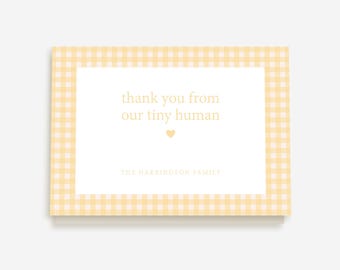 Sjabloon bedankkaart voor babyshower | Gepersonaliseerde gele gingangbedankkaart | Afdrukbare bedankkaart voor babyshower | Genderneutraal