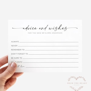Editable Bridal Shower Advice Card Template, Wedding Advice, Bridal Advice, Bridal Shower Game Printable, Advice and Wishes for Bride